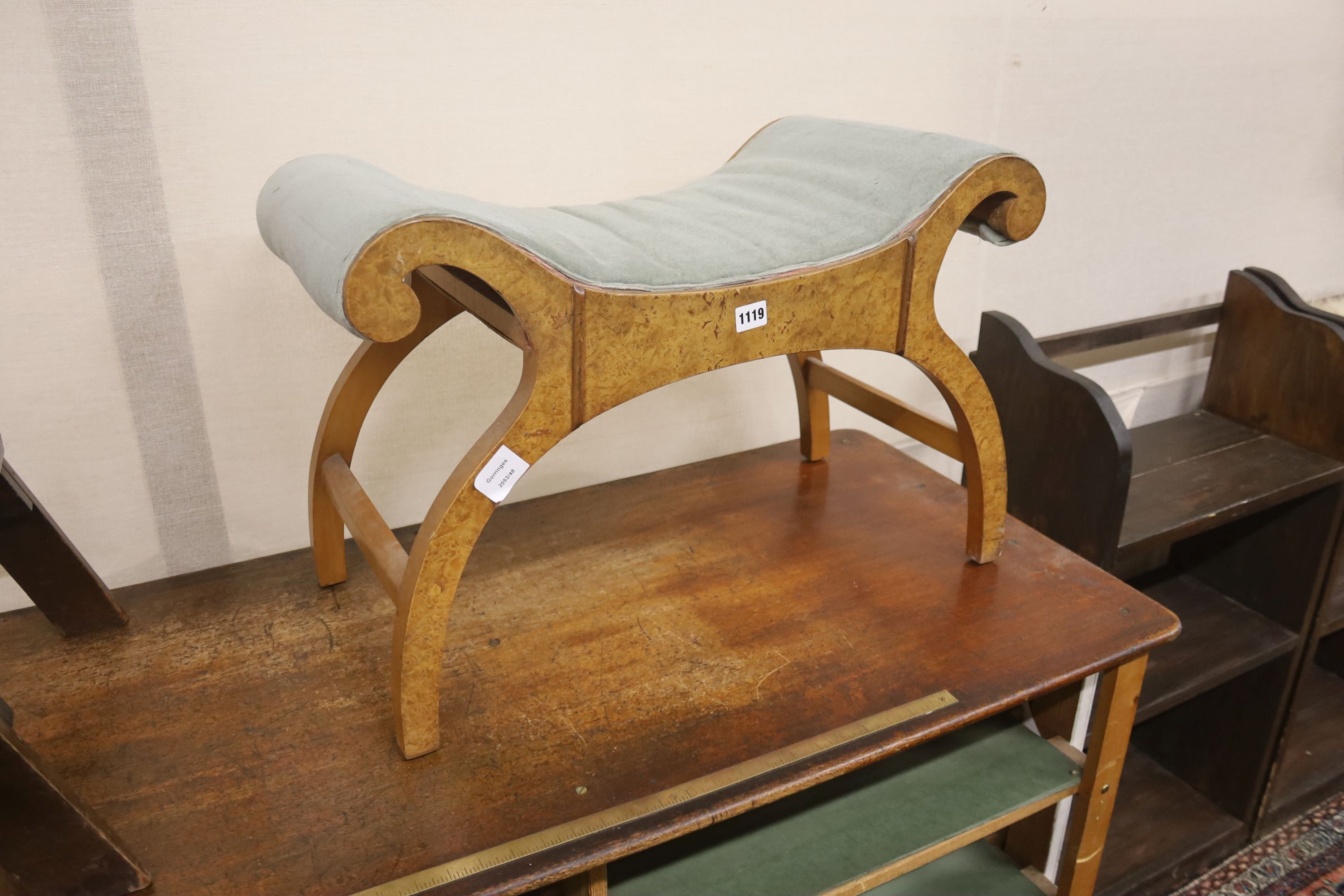 A Regency style 'X' framed stool, length 69cm, depth 46cm, height 46cm